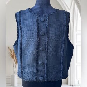 Antonio Melani Women's Milly Sleeveless Vest Top Sz 18 Black Tweed Fringe NWT